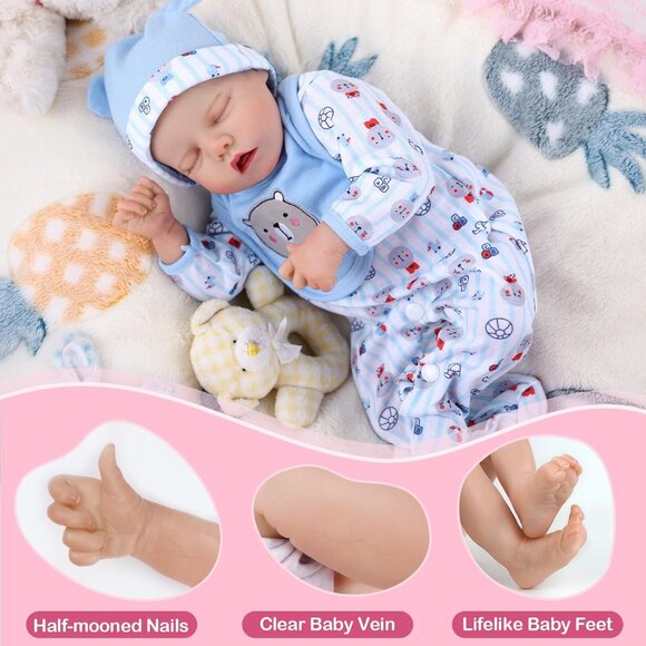 17inch Vinyl Silicone Body Newborn Baby Doll Sleeping Doll with Feeding Kit - Picture 3 of 7